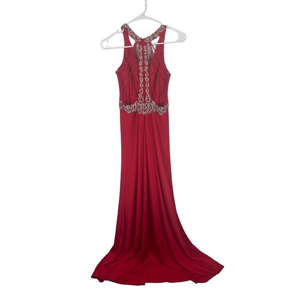 Sherri Hill Red Beaded Halter Back Corset Style Prom Formal Dress Size 4